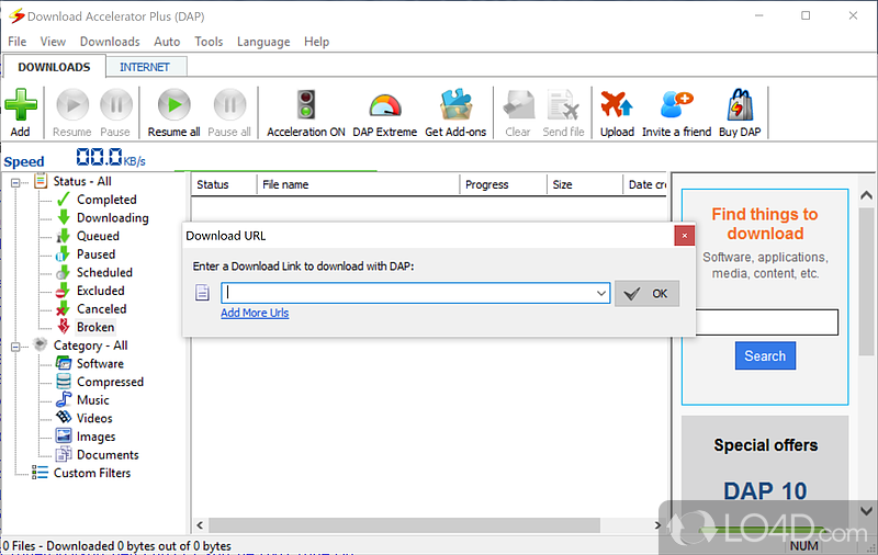 Download Accelerator Plus: User interface - Screenshot of Download Accelerator Plus