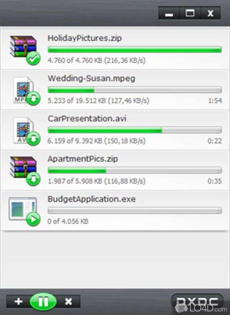 Progress and status - Screenshot of DownloadX Activex Download Control
