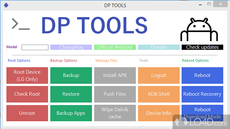 LG phone tool which can root, unroot and recover devices - Screenshot of DP TOOLS