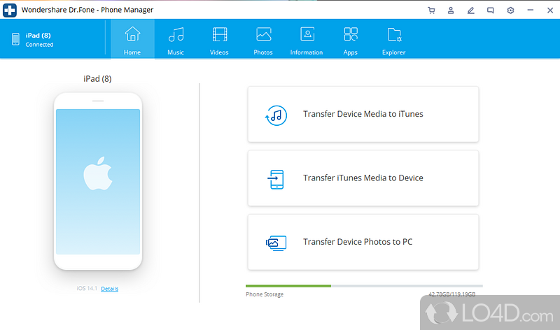 Developed to function as a data recovery tool for iPhone, iPad - Screenshot of Dr. Fone Toolkit for iOS