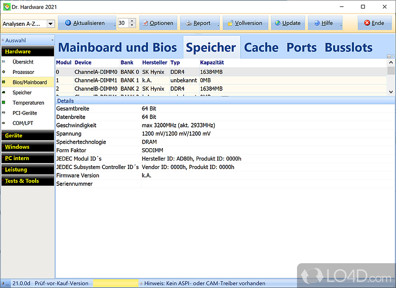 Powerful hardware detection program - Screenshot of Dr. Hardware