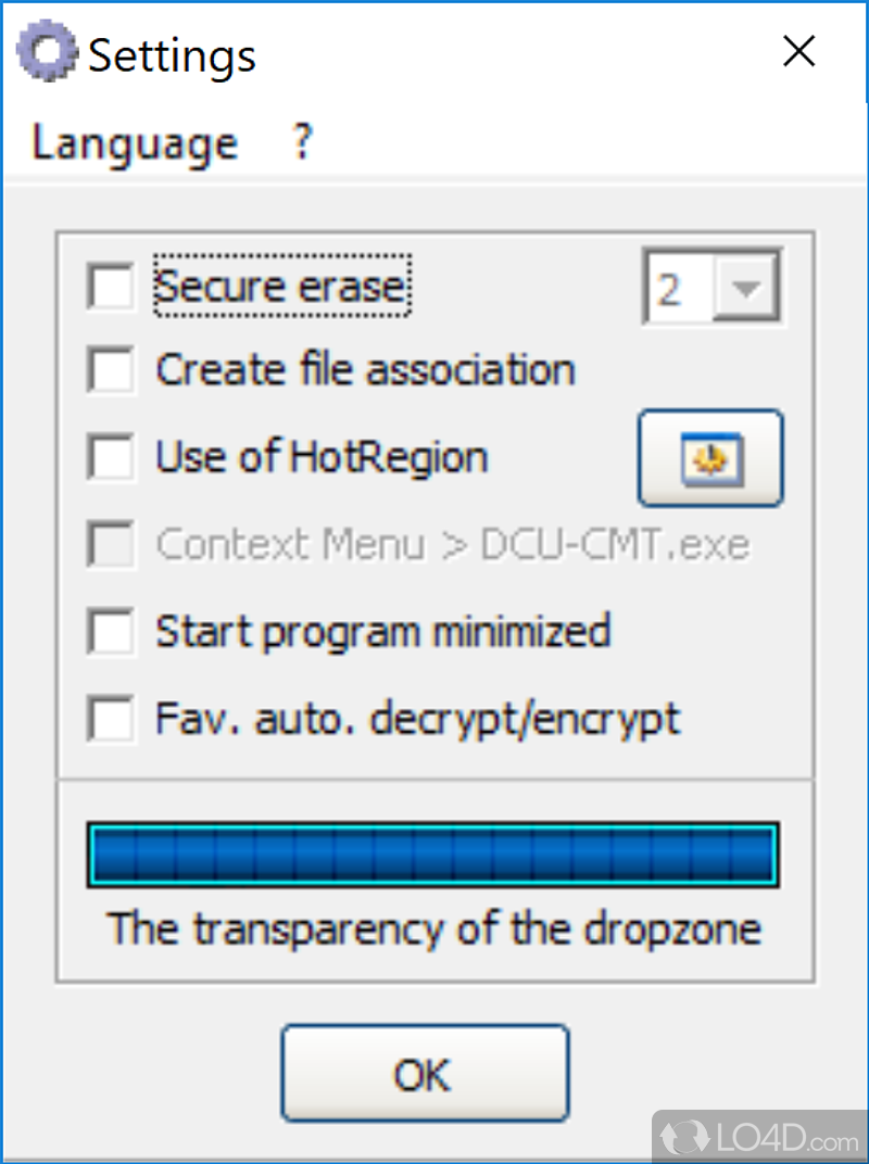 Settings to be configured and how to use it - Screenshot of Drag'n'Crypt ULTRA