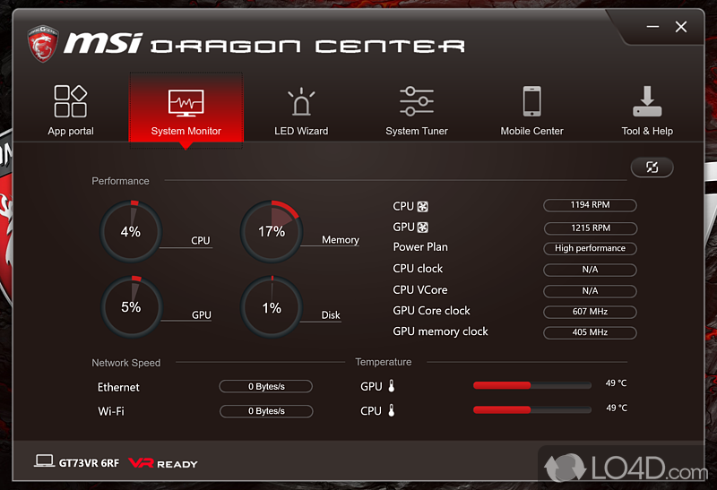Allows you to create profiles for gaming, movies and more - Screenshot of MSI Dragon Center