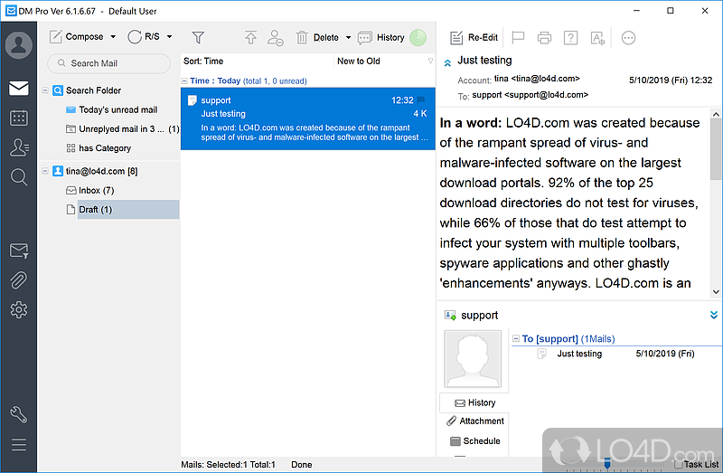 Mail client with support for SMTP, POP 3, Yahoo and Hotmail - Screenshot of DreamMail