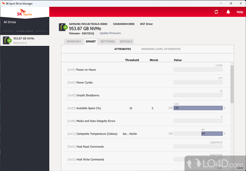 Get in-depth SSD-related info - Screenshot of SK hynix Drive Manager Easy Kit