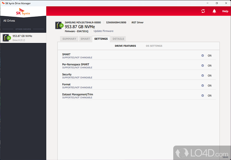 Current and past SSD statuses - Screenshot of SK hynix Drive Manager Easy Kit