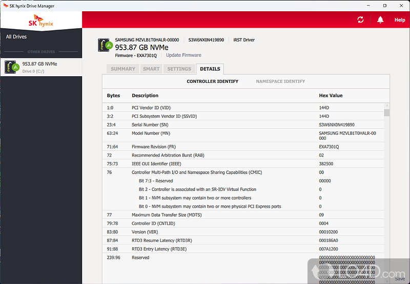 Always know the state your SSD is currently in - Screenshot of SK hynix Drive Manager Easy Kit