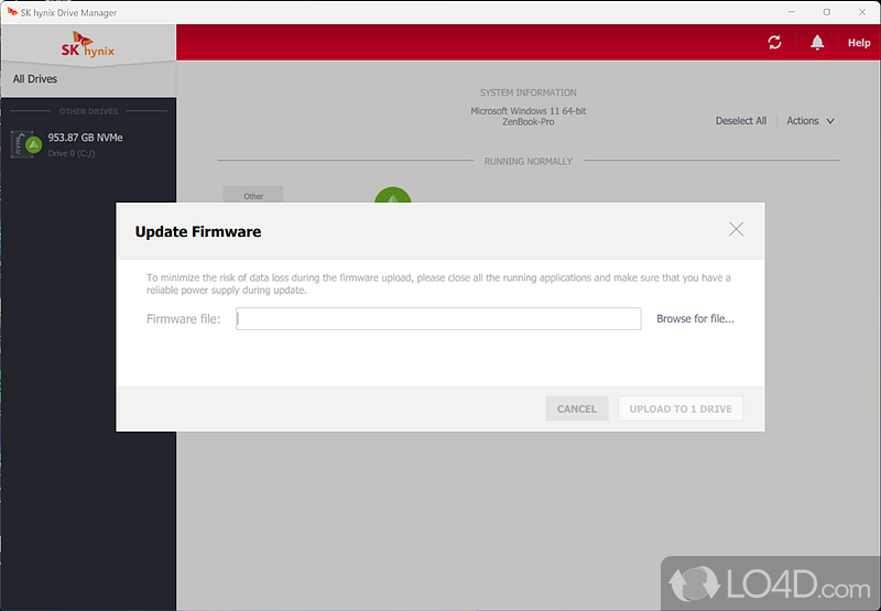 Administrative toolkit for monitor, admin and erasure of SSD drives - Screenshot of SK hynix Drive Manager Easy Kit