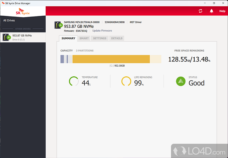 Utility for the management and maintenance of SSD drives that also acts as a system information tool for SSD - Screenshot of SK hynix Drive Manager Easy Kit