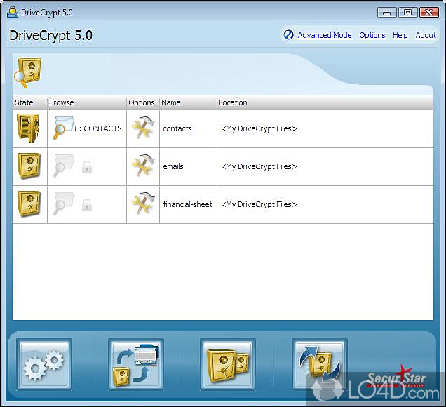 Can create virtual drives that protect with a password so store - Screenshot of DriveCrypt