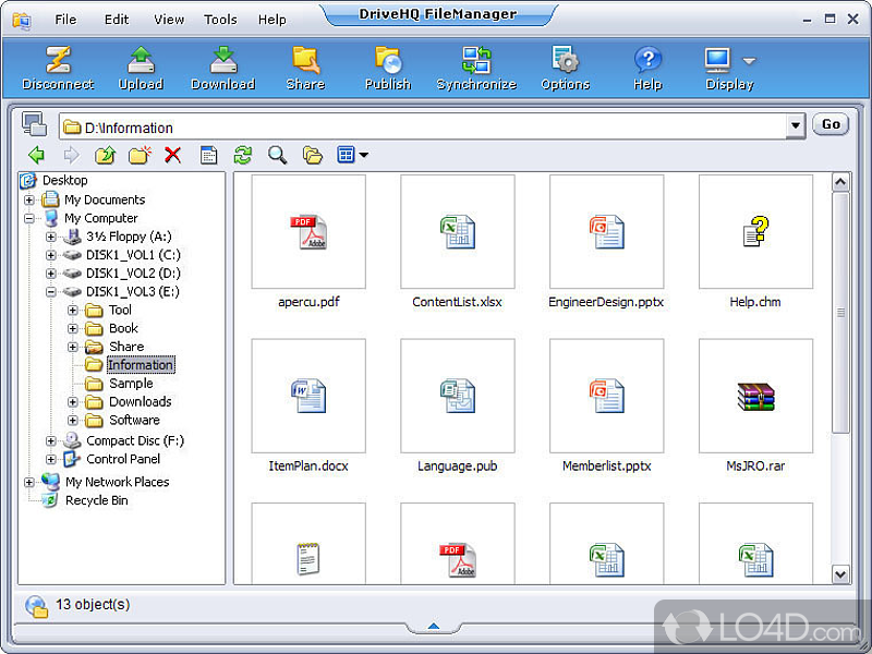 A powerful client for online repositories - Screenshot of DriveHQ FileManager