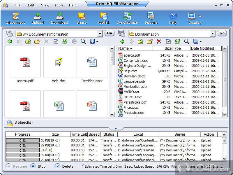 Reliable client for remote storage - Screenshot of DriveHQ FileManager