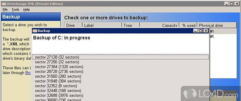 Backup or copy partitions - Screenshot of DriveImage XML