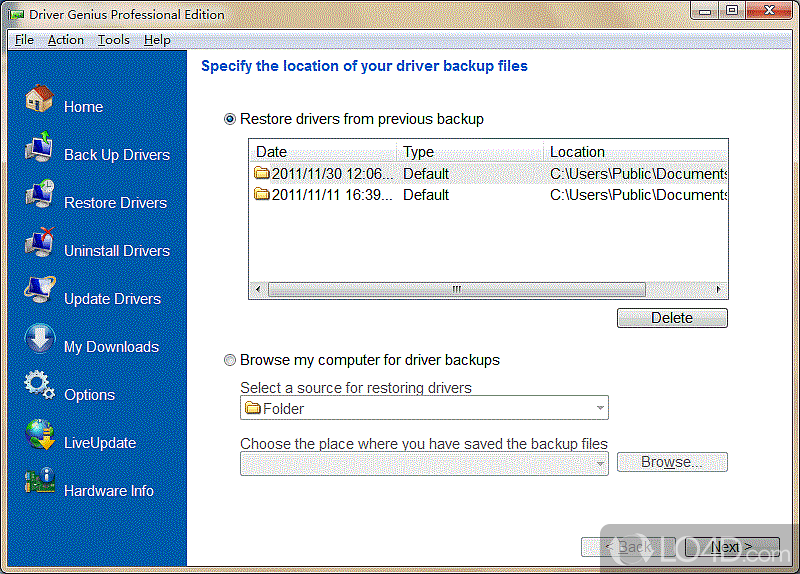 Several configuration settings - Screenshot of Driver Genius Professional