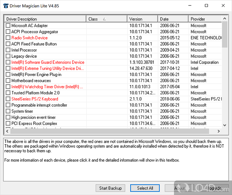 Displays information about installed drivers on system - Screenshot of Driver Magician Lite