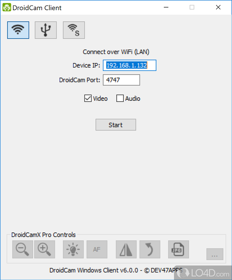 Control the webcam and video size, and support for several IMs - Screenshot of DroidCam