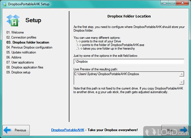 Make your Dropbox portable - Screenshot of DropboxPortableAHK