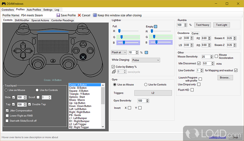 Structured interface for quick accommodation - Screenshot of DS4Windows