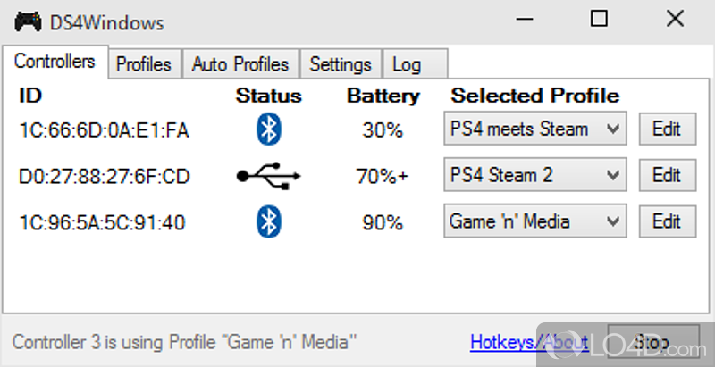 Manage and map buttons for Sony DualShock 4 PS4 controller - Screenshot of DS4Windows