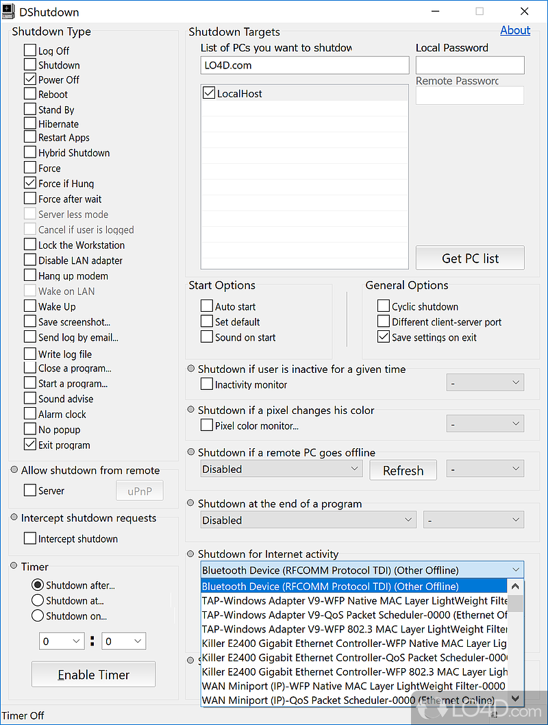 Customize power management features - Screenshot of DShutdown