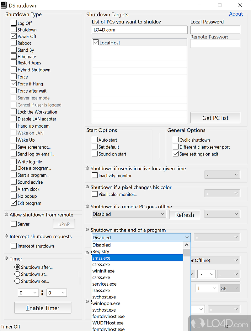 Apply actions for local and remote hosts in LAN - Screenshot of DShutdown