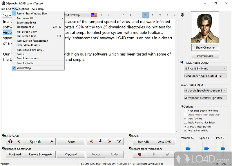 Text to Speech with ASR - Screenshot of DSpeech