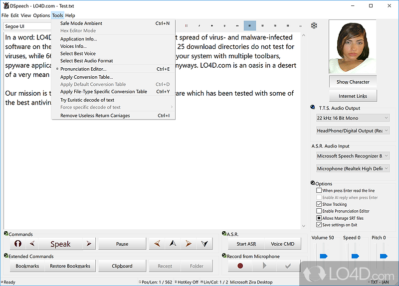 DSpeech: User interface - Screenshot of DSpeech