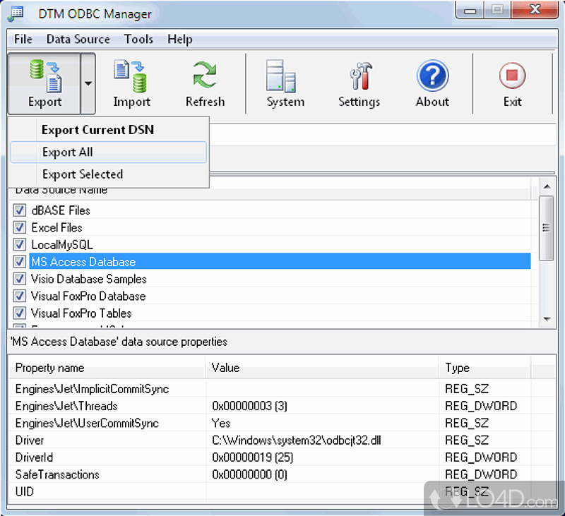 ODBC Data Sources manager - Screenshot of DTM ODBC Manager