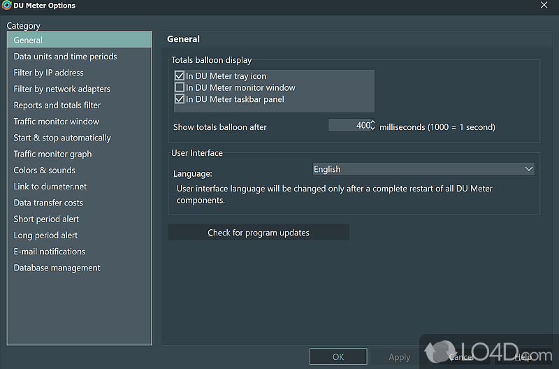 Graphical display of network data transfer rates, reports, alerts - Screenshot of DU Meter