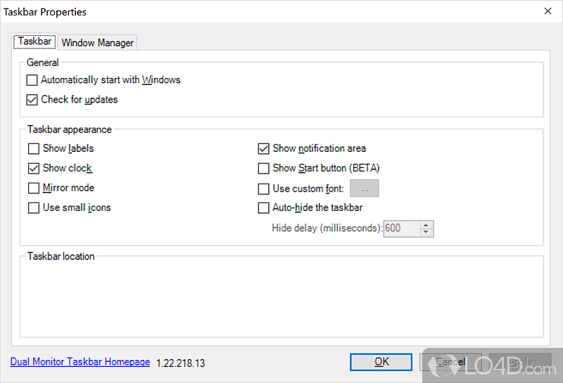 Small utility that will enable you to easily extend system taskbar onto a second monitor - Screenshot of Dual Monitor Taskbar