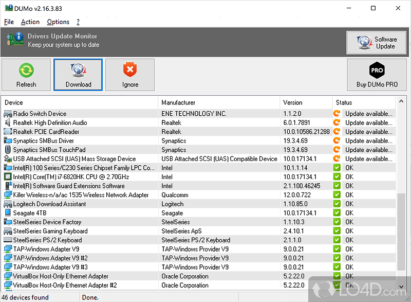 Identifies drivers on startup - Screenshot of DUMo