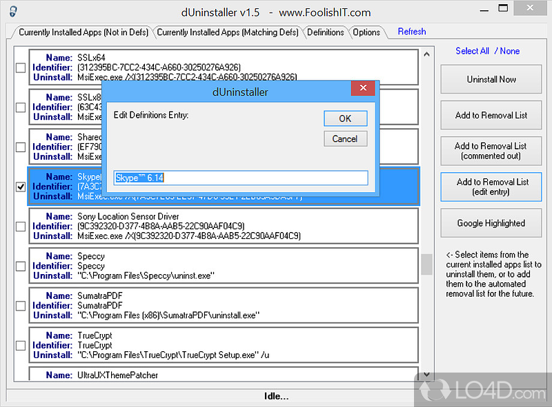 dUninstaller: User interface - Screenshot of dUninstaller