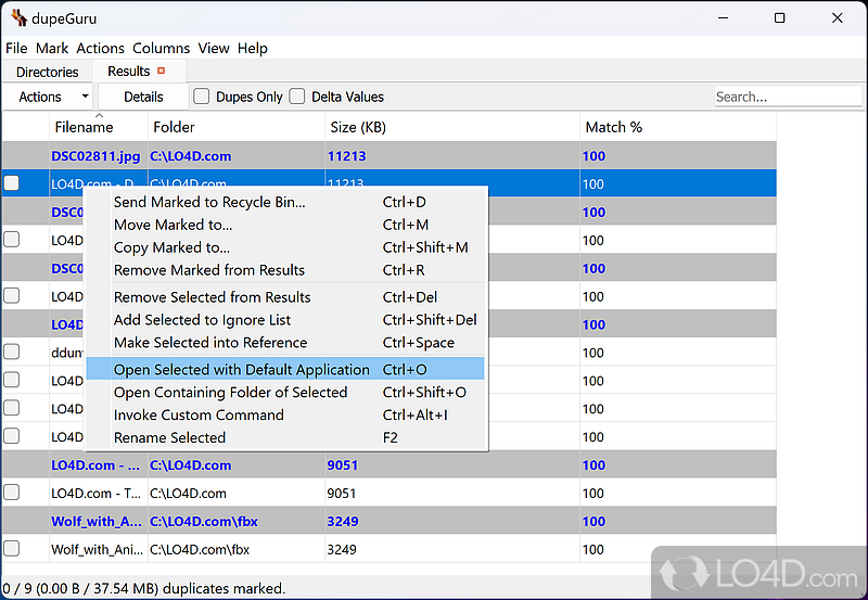 Delete, move, or copy duplicate items - Screenshot of dupeGuru