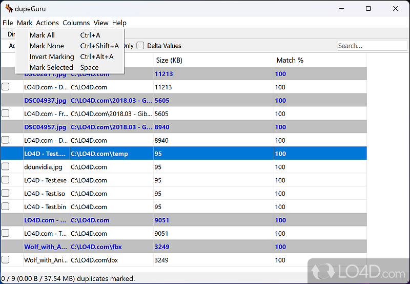 Fast and utility to find duplicate files on a filesystem - Screenshot of dupeGuru