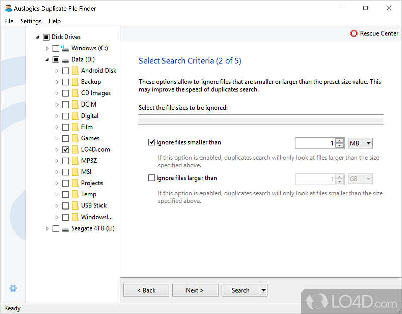 Up disk space with Duplicate File Finder - Screenshot of Auslogics Duplicate File Finder
