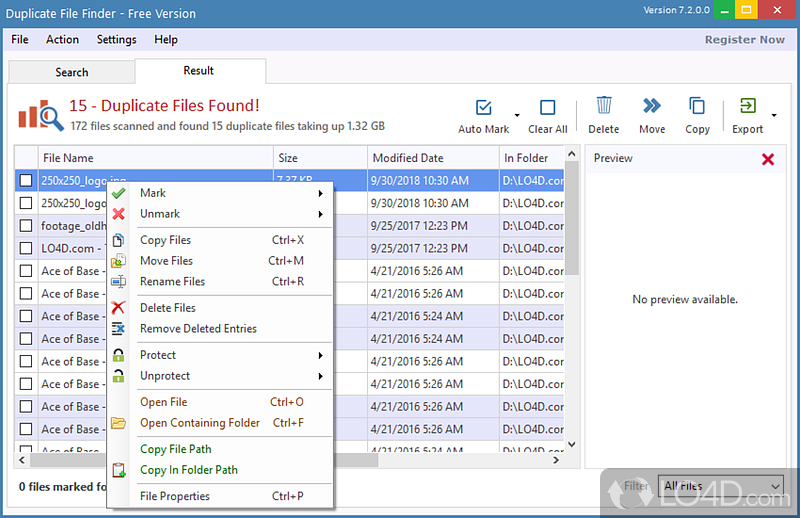 Duplicate Finder: User interface - Screenshot of Duplicate Finder