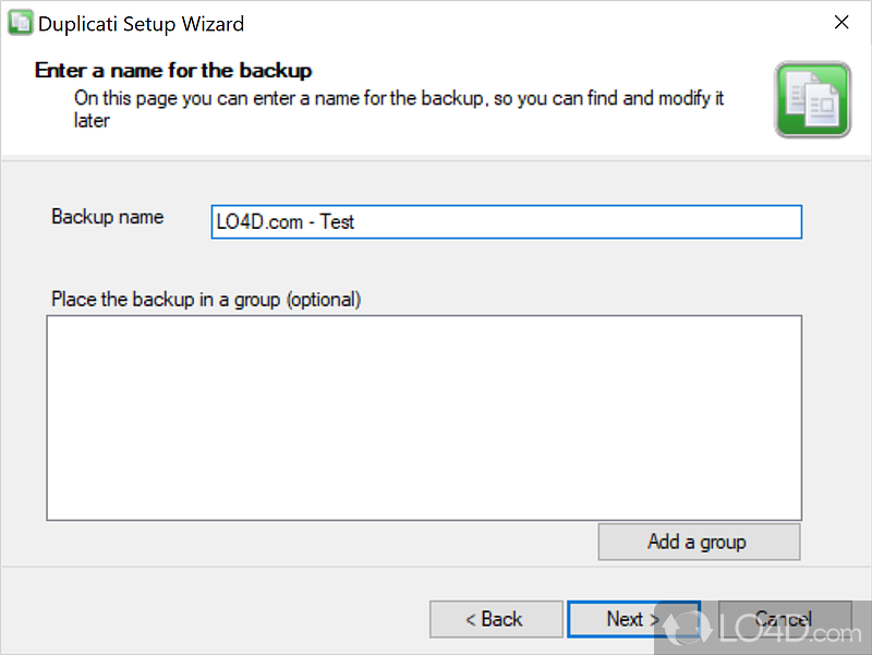 Advanced backup options - Screenshot of Duplicati