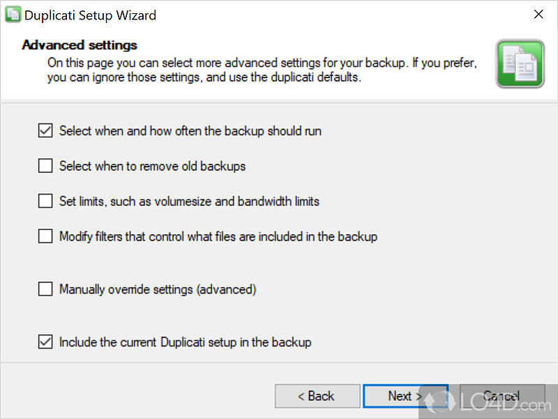 Free backup software to store encrypted backups online for Windows - Screenshot of Duplicati
