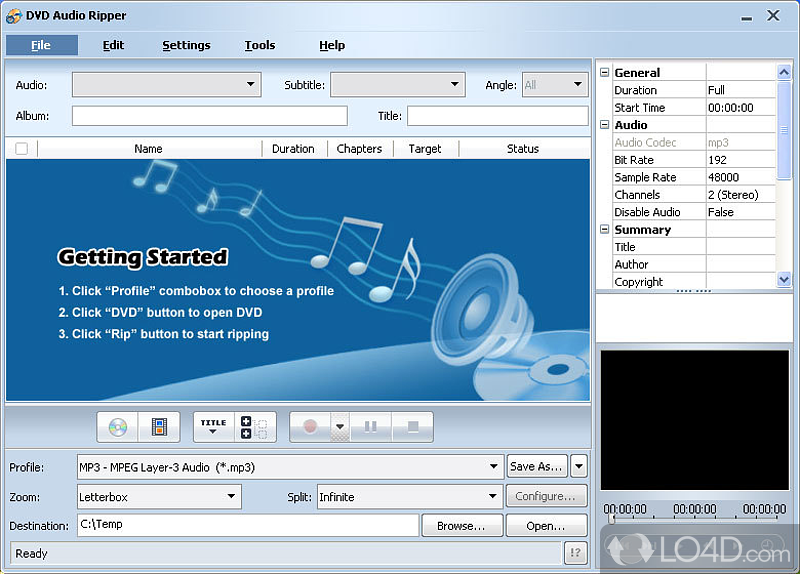 DVD ripper that helps you extract audio files from DVDs - Screenshot of DVD Audio Ripper