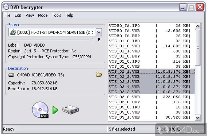 Extract DVDs onto your hard disk - Screenshot of DVD Decrypter