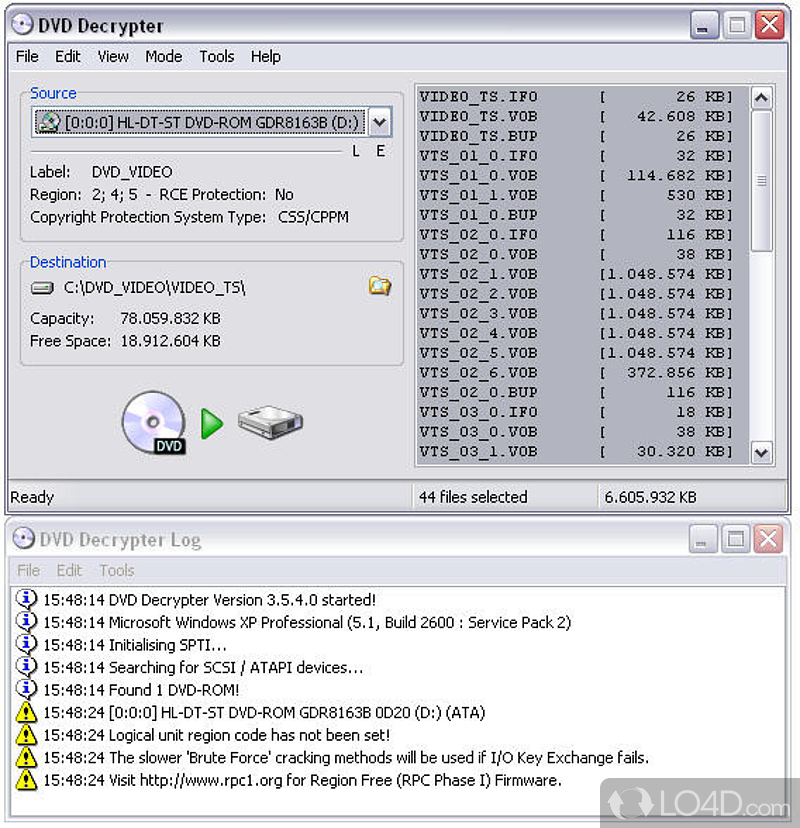 Multiple functions to manage and work with DVDs - Screenshot of DVD Decrypter