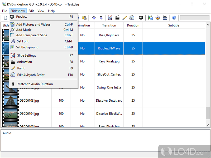 DVD Slideshow GUI: User interface - Screenshot of DVD Slideshow GUI