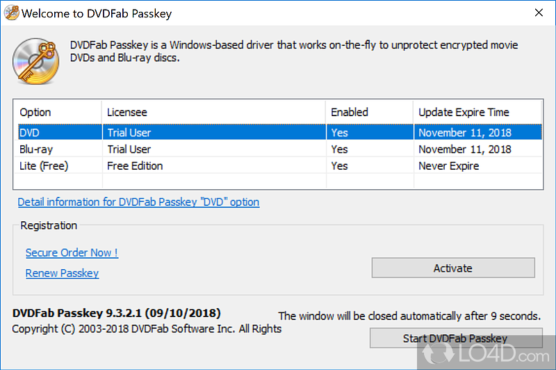 Remove part of DVD/Blu-ray protections - Screenshot of DVDFab Passkey Lite