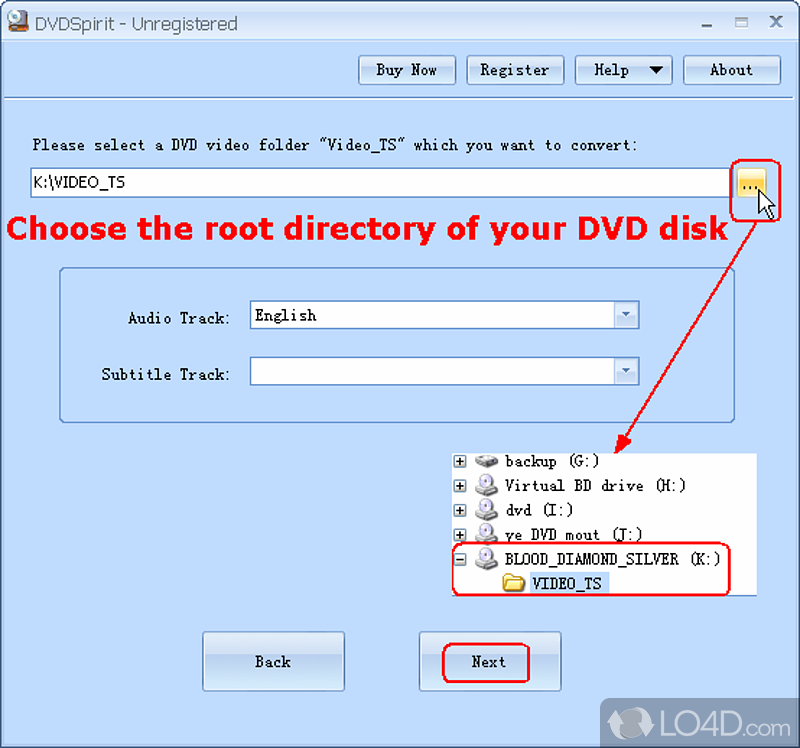 Converts DVD video files to choice of WMV, AVI or HD movie files - Screenshot of DVDSpirit