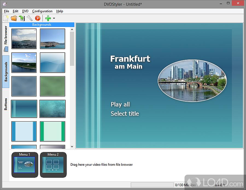 Create DVD menus enhanced with custom buttons and background images using various templates - Screenshot of DVDStyler Portable