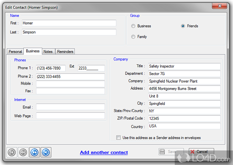 E-Z Contact Book: User interface - Screenshot of E-Z Contact Book