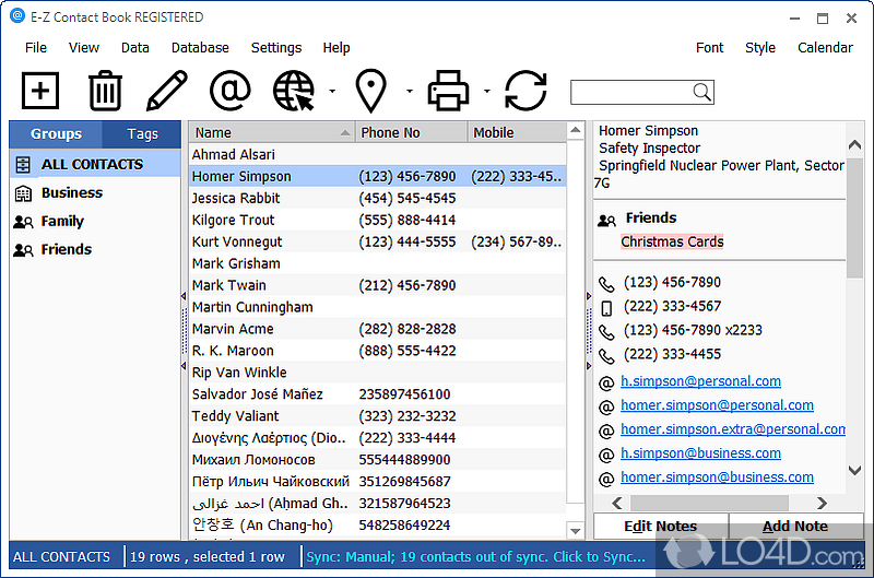 Contact management and business directory app - Screenshot of E-Z Contact Book