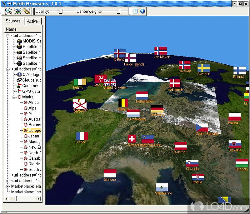 Earth3D: User interface - Screenshot of Earth3D