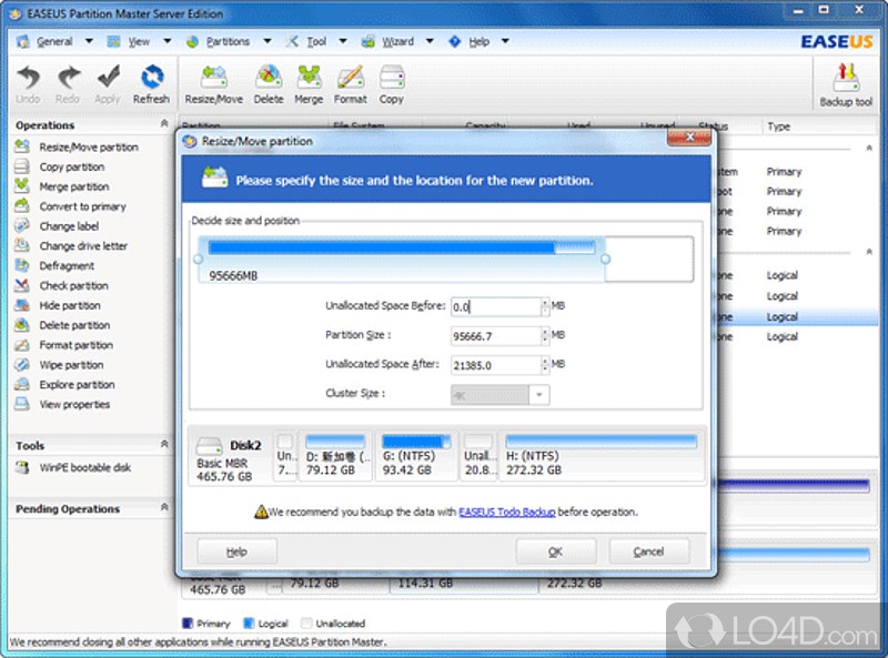 Easy-to-use disk partitioning tool - Screenshot of Partition Master Freeware