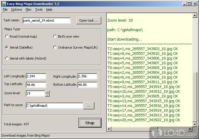 Easy Bing Maps Downloader: User interface - Screenshot of Easy Bing Maps Downloader